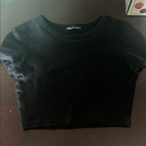 Zara Black Cropped Fitted T-Shirt